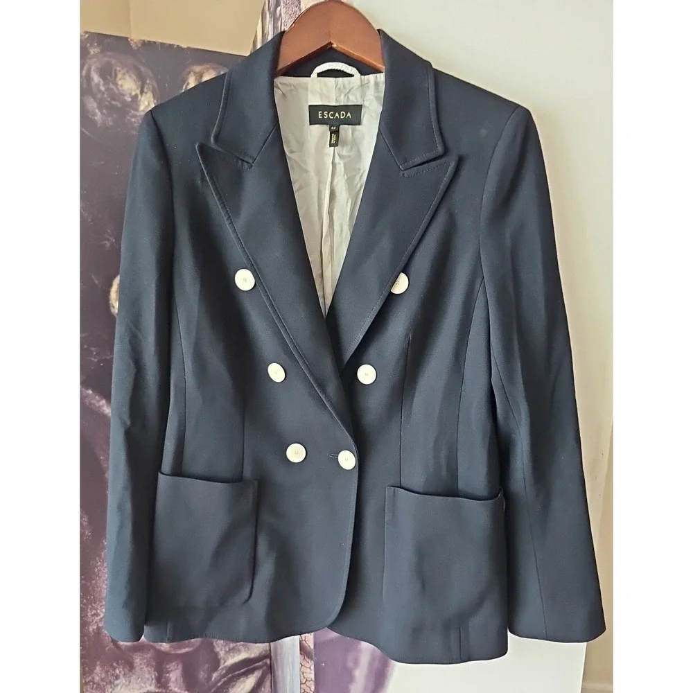 Escada Navy Blue Double Breasted BEVEN Viscose Blend Blazer Size 42 YJ01 - Picture 2 of 9